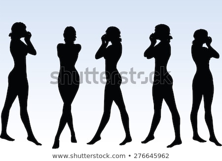 Zdjęcia stock: Woman Silhouette With Hand Gesture Mouth Closed