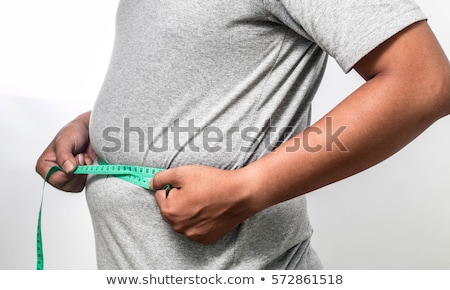 Foto stock: Omem · gordo · bochechando · é · barriga · gorda