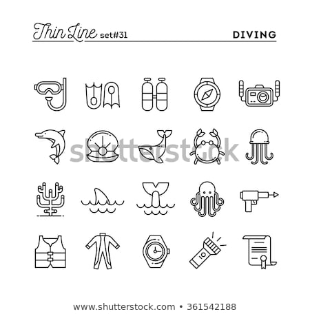 Stock fotó: Diving Icons Set With Fish And Equipment