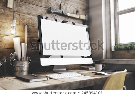 Zdjęcia stock: Stylish Workplace With Modern Laptop In The Loft Interior