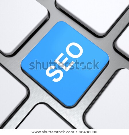 Stock fotó: Blue Seo Button On Keyboard 3d Render