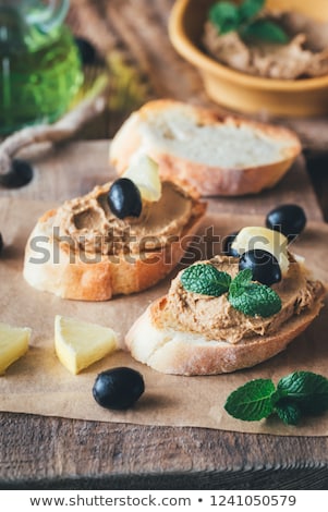 Foto stock: Sandwich With Chicken Liver Pate And Black Olives