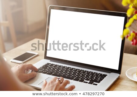 Foto stock: Modern Phone In Her Hand A Blank Screen