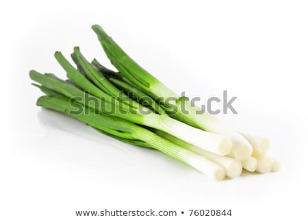 Stock fotó: Eight Ripe Beautiful Spring Onions On A White Background