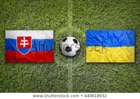 Slovakia Vs Ukraine Flags On Soccer Field Stok fotoğraf © kb-photodesign