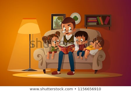 Stock fotó: Cartoon Kids And Grandparents