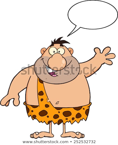 Stock photo: Funny Caveman Cartoon Character Waving With Speech Bubble