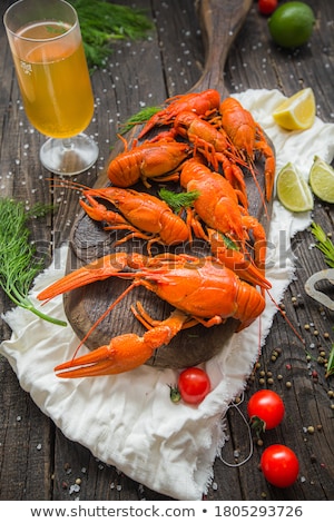 Stockfoto: Boiled Crayfish On The Wooden Board