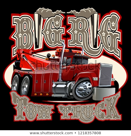 Cartoon Big Rig Tow Truck With Vintage Lettering Poster Imagine de stoc © Mechanik