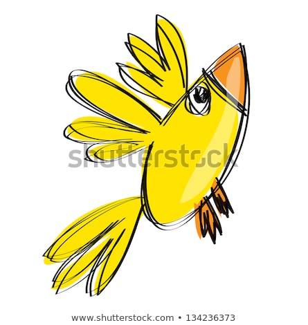 Foto stock: Cartoon Baby Yellow Bird In A Naif Childish Drawing Style
