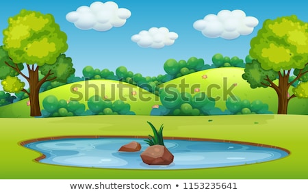 Stock photo: Landscape With Pond And Hills