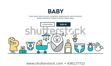 Сток-фото: Vector Flat Style Illustration Of Stork Caring A Newborn Baby In