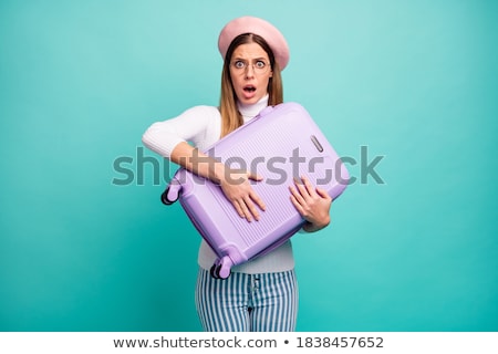 Stockfoto: Blonde Woman Holds Suitcase With Money