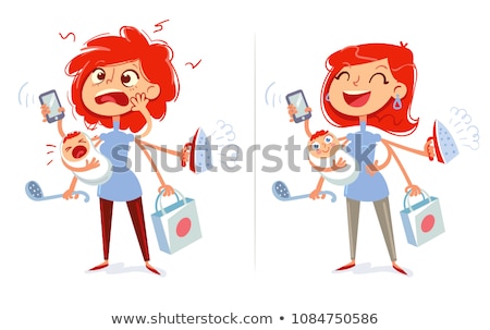 Foto stock: Set Of Funny Cartoon Housewife