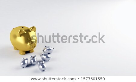 Stockfoto: Golden Piggy Bank White Small Piggy Banks