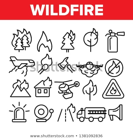 Сток-фото: Fire With Smoke Wildfire Vector Thin Line Icon