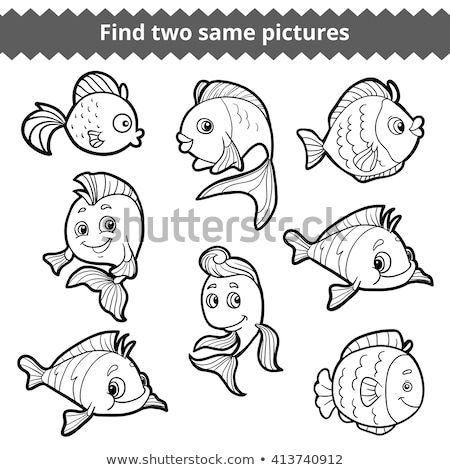 Stok fotoğraf: Find Two Same Fish Characters Coloring Book