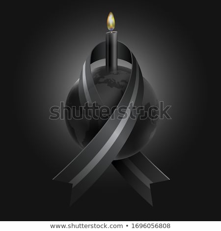 Foto stock: Black Mourning Candle And Black Ribbon - Vector Object