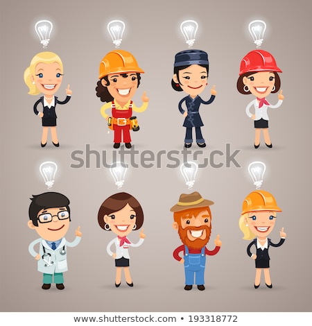 Foto stock: Set Of The Different Profession Characters With Idea Signs Above