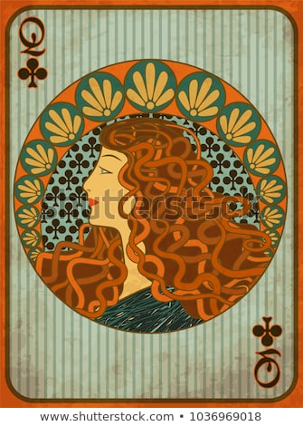 Сток-фото: Queen Poker Clubs Card In Art Nouveau Style Vector Illustration