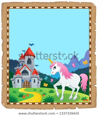 Foto stock: Fairy Tale Unicorn Topic Parchment 2