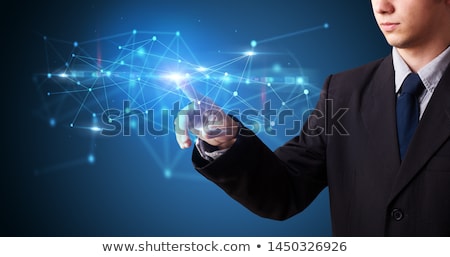 Stock photo: Man Touching Hologram Security Symbol