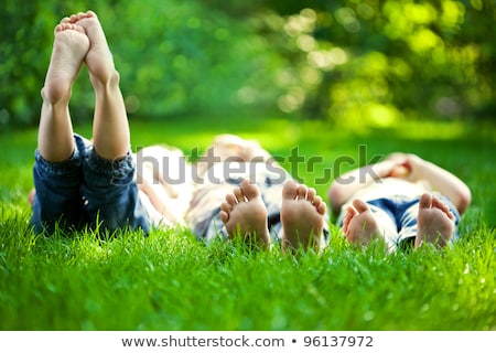 Сток-фото: Group Of Happy Children Lying On Green Grass