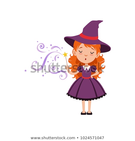 Stockfoto: Halloween Beautiful Little Witch Vector Illustration