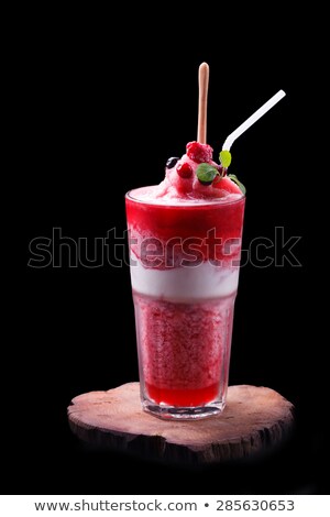 Stock foto: Strawberry In Fresh Smoothie On Black Table