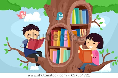 Stock foto: Stickman Kids Books Library Tree Illustration