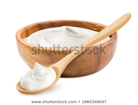 Stock photo: Spoonful Of Sour Cream Yoghurt Paths