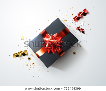 Сток-фото: Red Gift Box With Golden Bow And Ribbon Top View Element For Decoration Gifts Greetings Holidays