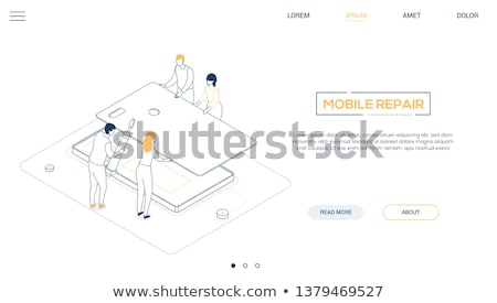 Foto stock: Mobile Repair Service - Line Design Style Isometric Web Banner