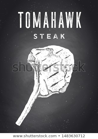 Stok fotoğraf: Steak Chalkboard Kitchen Poster With Steak Silhouette