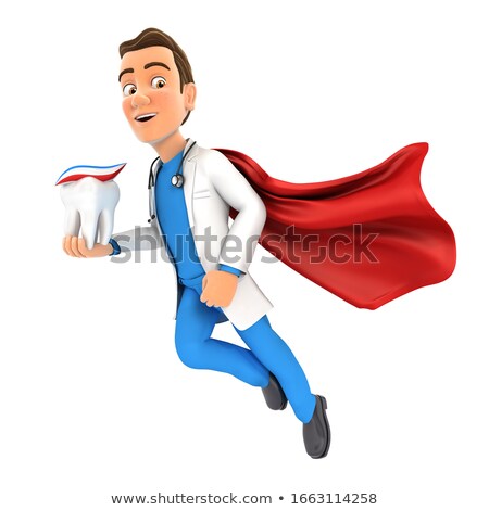 3d Doctor Flying And Holding Tooth Zdjęcia stock © 3dmask
