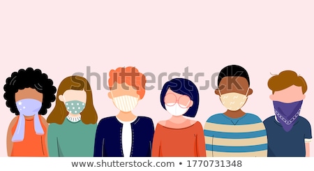 Zdjęcia stock: Group Of People Wearing Medical Masks To Prevent Disease Flu Air Pollution Contaminated Air Worl