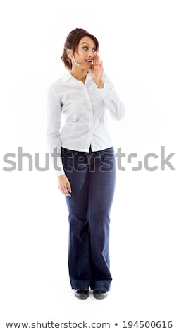 Сток-фото: Indian Young Woman Whispering Message Isolated On White Background