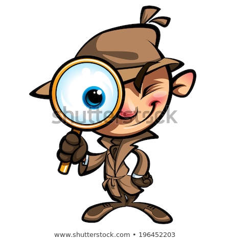 [[stock_photo]]: Cartoon Cute Detective Investigation With Red Coat And Magnifyin