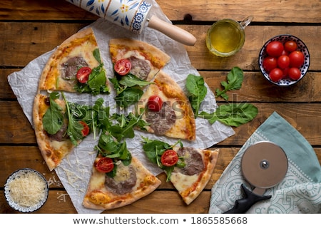 Stok fotoğraf: Tasty Hand Made Tomatoes And Pepperoni Pizza