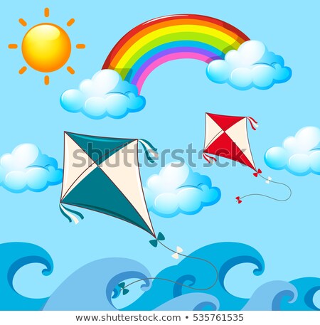 Stock fotó: Scene With Two Kites And Rainbow