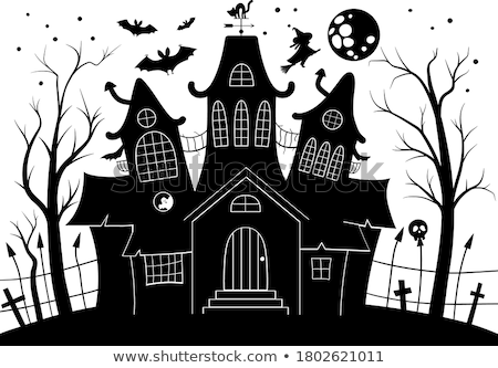 Zdjęcia stock: Halloween Funny Background With Bat And Haunted House