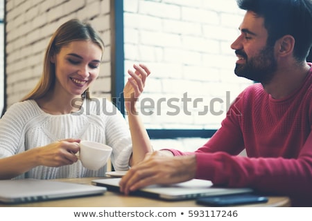 Сток-фото: Two Best Friends Talking While Drinking Together A Cup Of Coffee