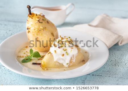 Stok fotoğraf: Poached Pear On The Plate