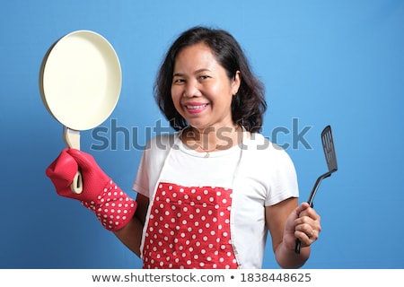 Stock foto: Cheerful Chef Cook Wearing Uniform Showing Frying Pan