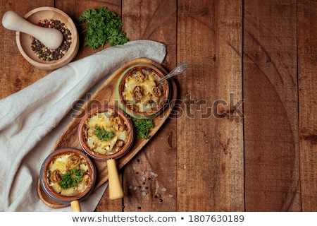 Stok fotoğraf: Julienne Of Chicken And Mushrooms Under Baked Cheese