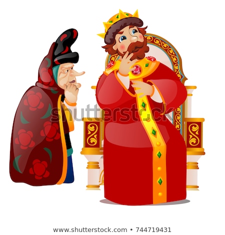 Foto stock: The Old Woman Persuades The King To Think Characters Of Russian Folklore And Folk Tales Isolated On