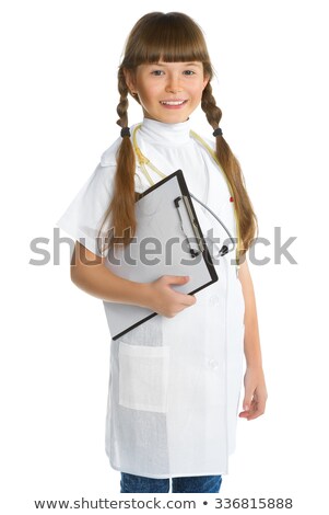 Сток-фото: Caucasian Girl In Doctor Coat Holding Stethoscope