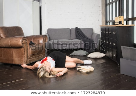Stockfoto: Dead Woman Body Lying On Floor At Crime Scene