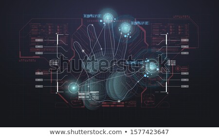 Foto stock: Abstract Hand With Scan Electronic Technology Background Circuit Lines Hud Elements