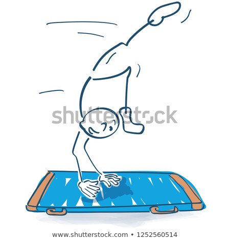 Stock fotó: Stick Figure Jumps On The Mat And Makes A Handstand